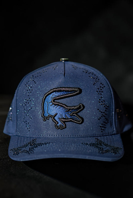 Navy Rhinestone Caiman Gorra
